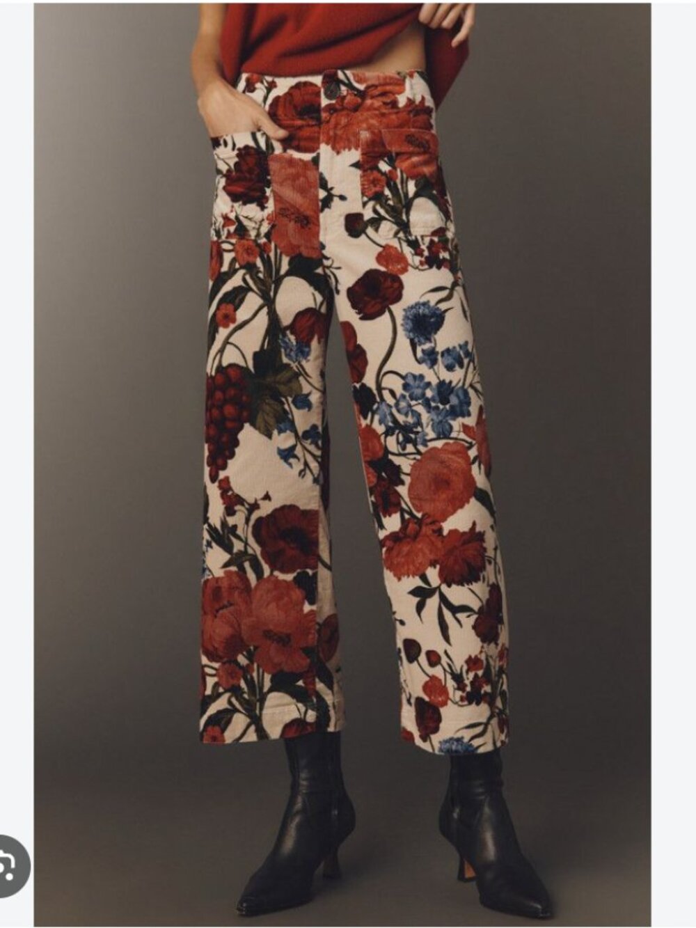 Anthropologie Maeve Collette Wide-Leg Floral Corduroy Pants Size 18